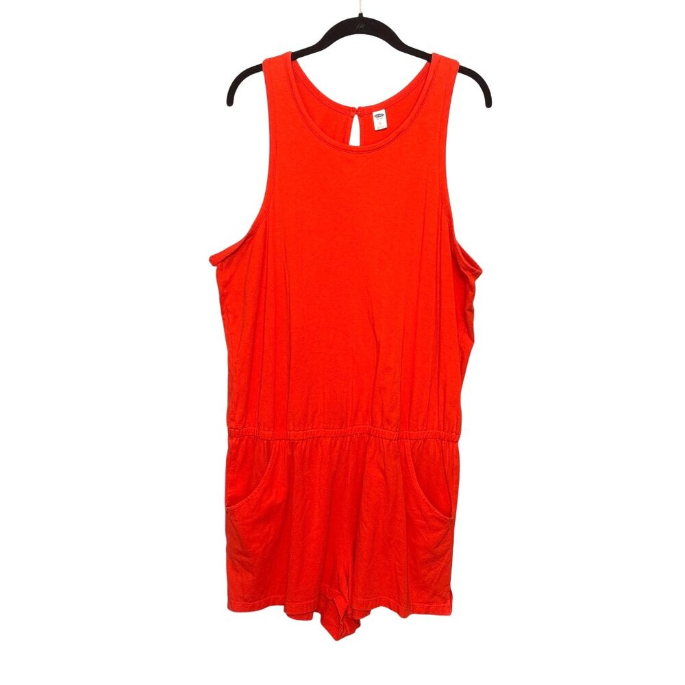 Old‎ Navy Women’s XL Sleeveless Red Romper Pockets Elastic Waist Casual Comfort